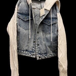 Elan Blue Denim Jacket with Cream Knit Accents